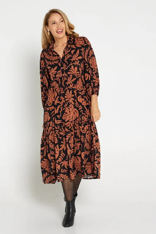 Leslie Shirt Dress - Rust Botanical