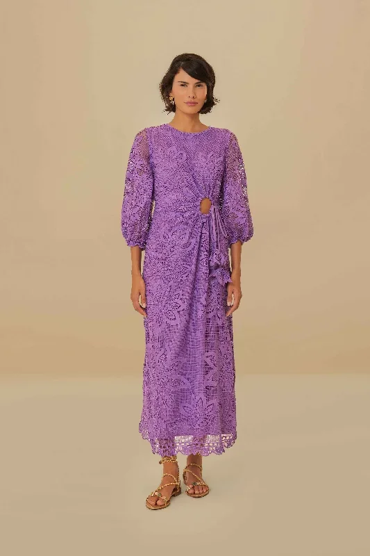 Lilac Guipure Cut-Out Midi Dress