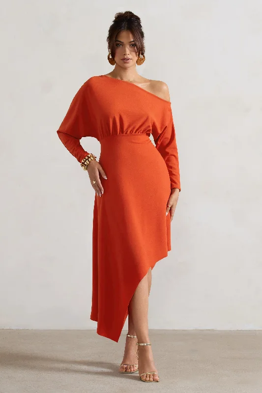 Lori | Orange Asymmetric Long-Sleeve Maxi Dress