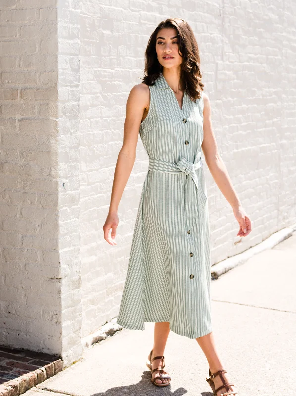 Maddison Button-Front Sleeveless Midi Dress