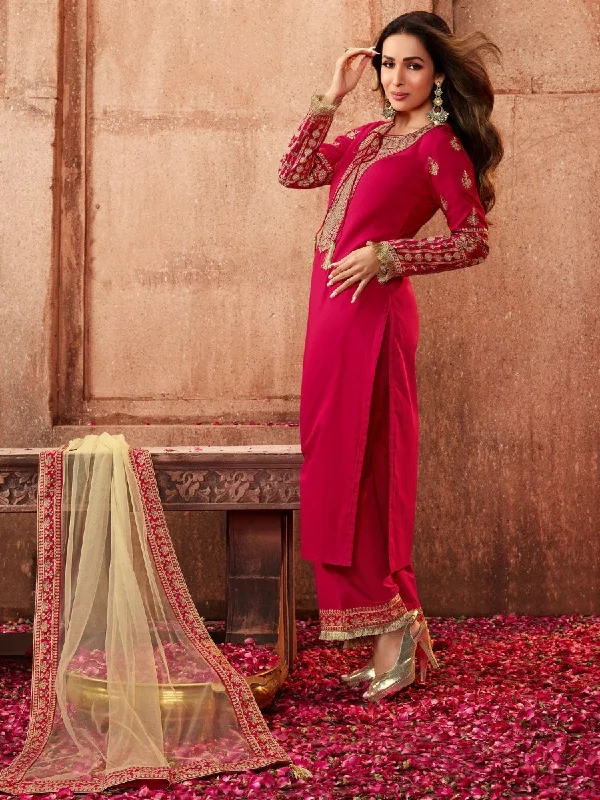 malaika-arora-style-magenta-gold-embroidered-kurta-suit