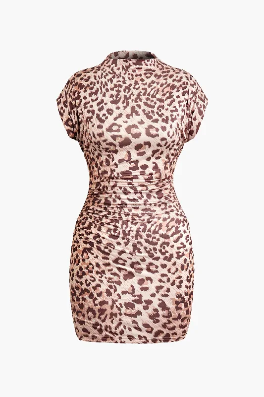 Leopard Print Ruched Mini Dress