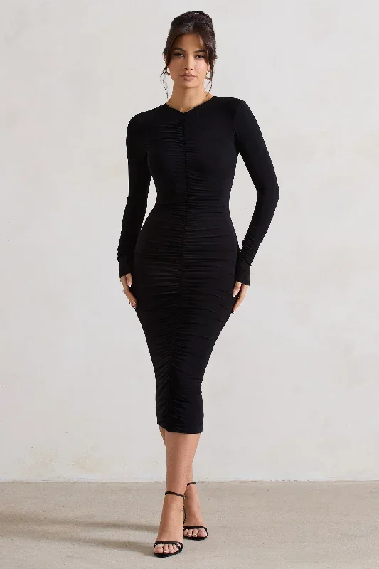 monique-black-ruched-bodycon-midi-dress-cl131047002