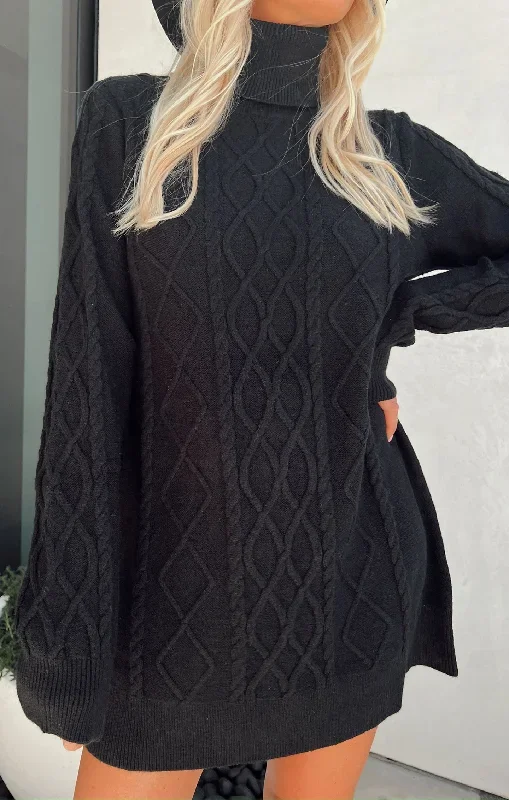 Montreal Mini Dress ~ Black Cable Knit