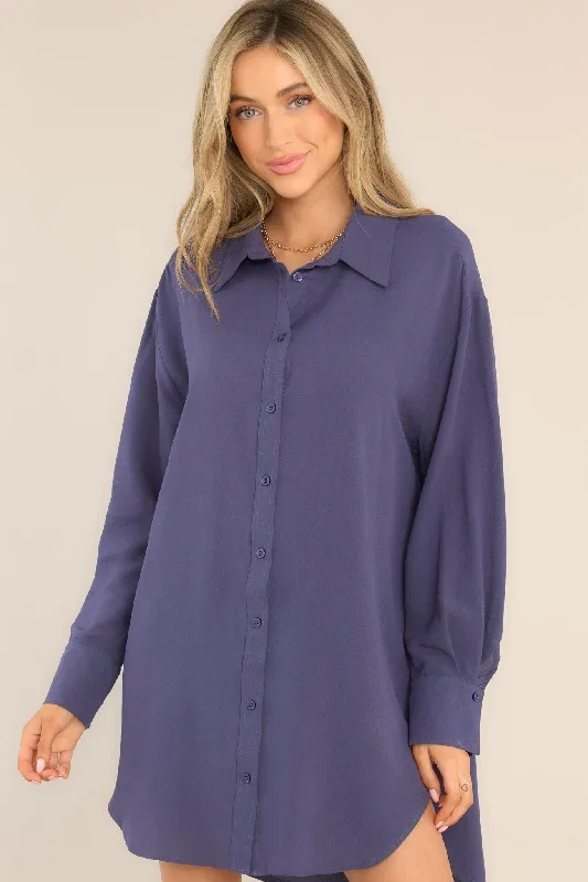 My Everything Navy Blue Button Front Shirt Dress