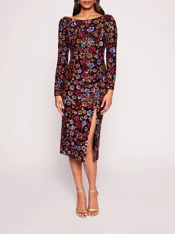 Sequin Bouquets Midi Dress