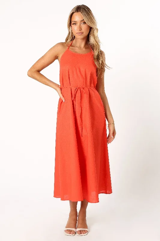 Nadine Halterneck Midi Dress - Coral