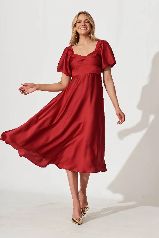 Nefertiti Midi Dress In Red Satin