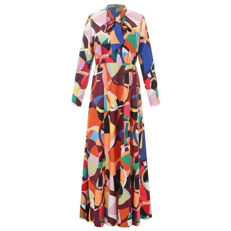 new-fashion-women-geometric-high-neck-long-maxi-dress-ladies-summer-autumn-sleeve-evening