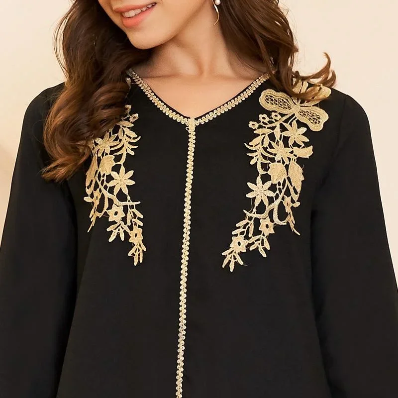 new-summer-dress-womens-fashion-arabian-style-v-neck-gold-embroidery-pair-flower-long-loose-black-long-sleeve-dresses-plus-size