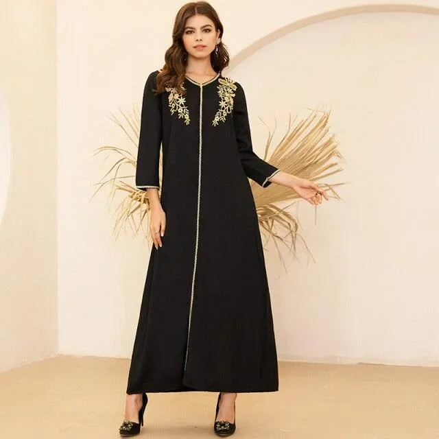 new-summer-dress-womens-fashion-arabian-style-v-neck-gold-embroidery-pair-flower-long-loose-black-long-sleeve-dresses-plus-size