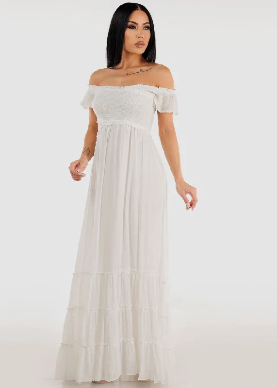 Off Shoulder White Maxi Dress