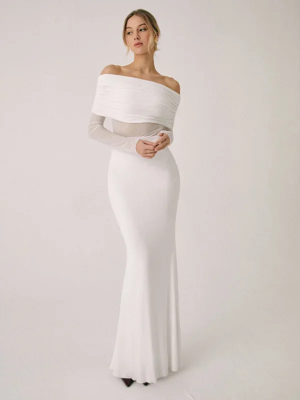 overfold-off-shoulder-mesh-long-sleeve-long-dress