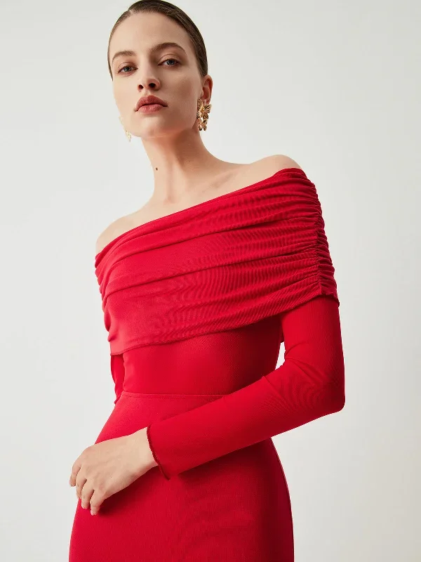 overfold-off-shoulder-mesh-long-sleeve-long-dress