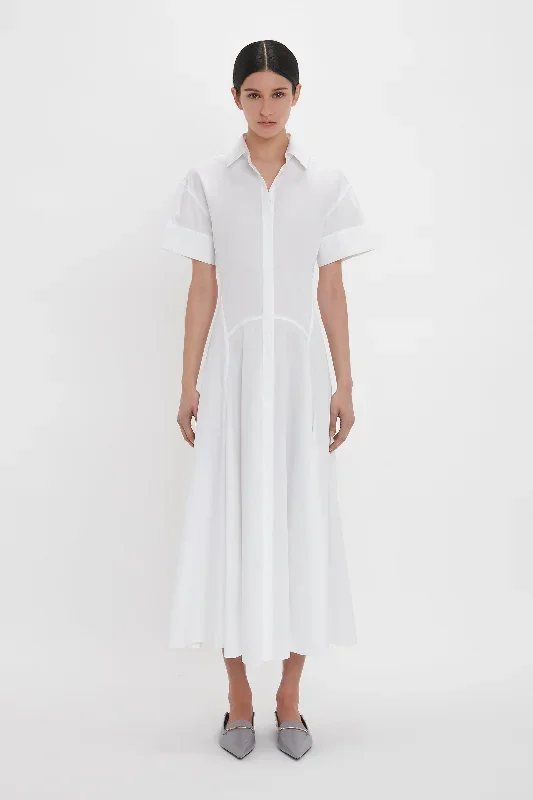 Panelled Shirt Dress In White