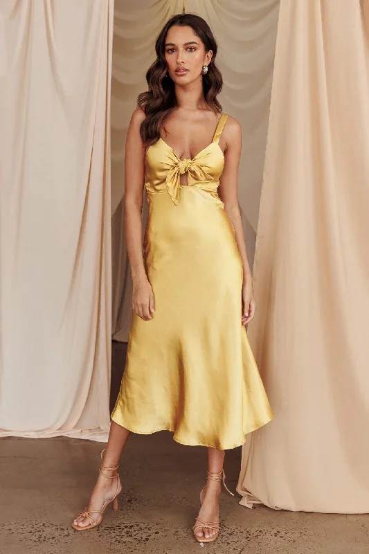 Perfect Day Satin Midi Dress Mustard