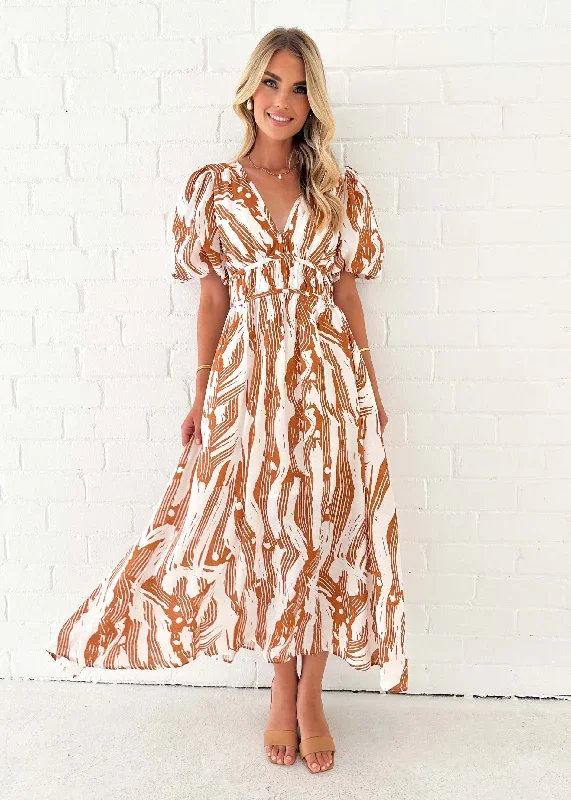 pikora-midi-dress-tan-abstract