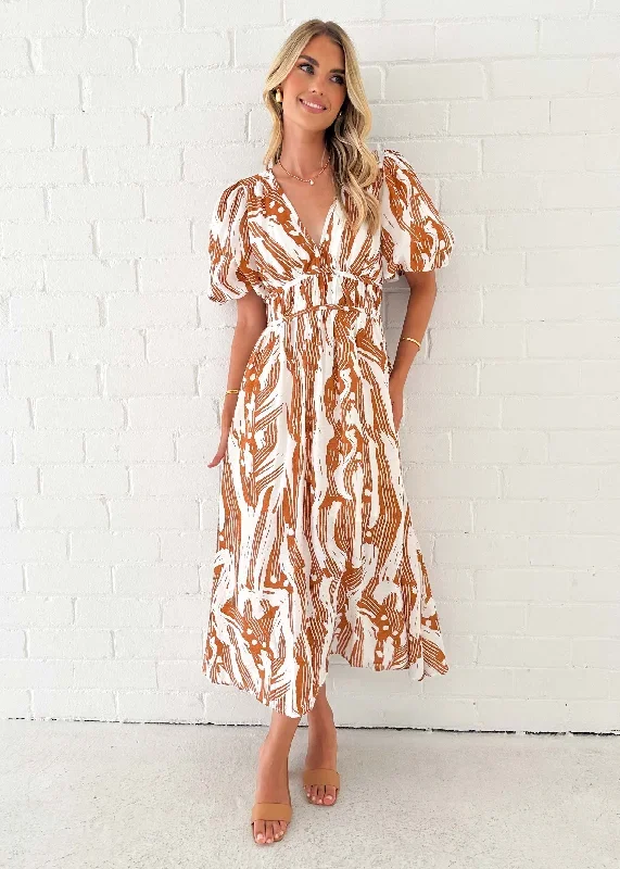 pikora-midi-dress-tan-abstract