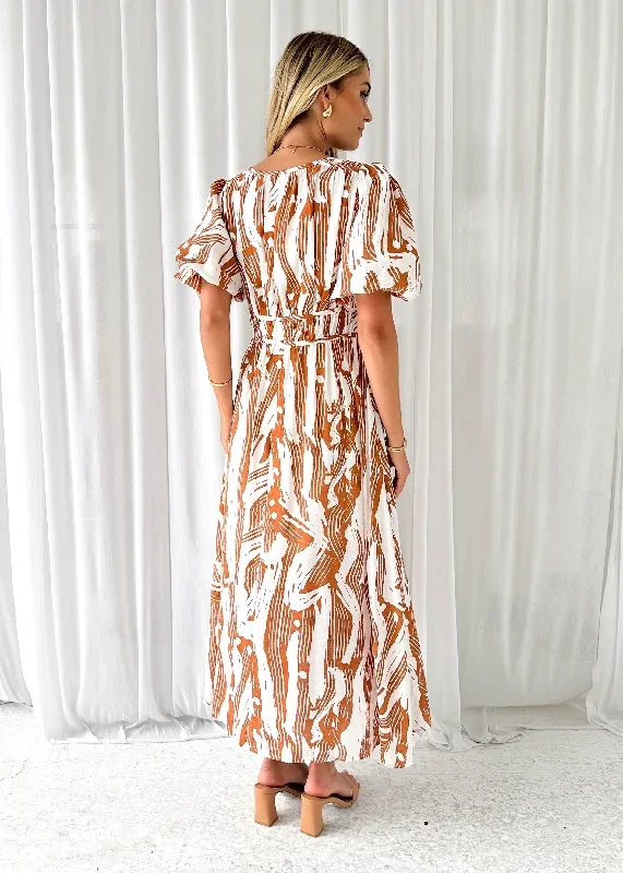 pikora-midi-dress-tan-abstract