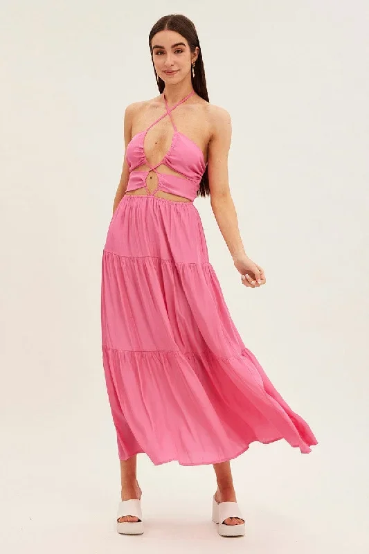 Pink Cut Out Maxi Dress