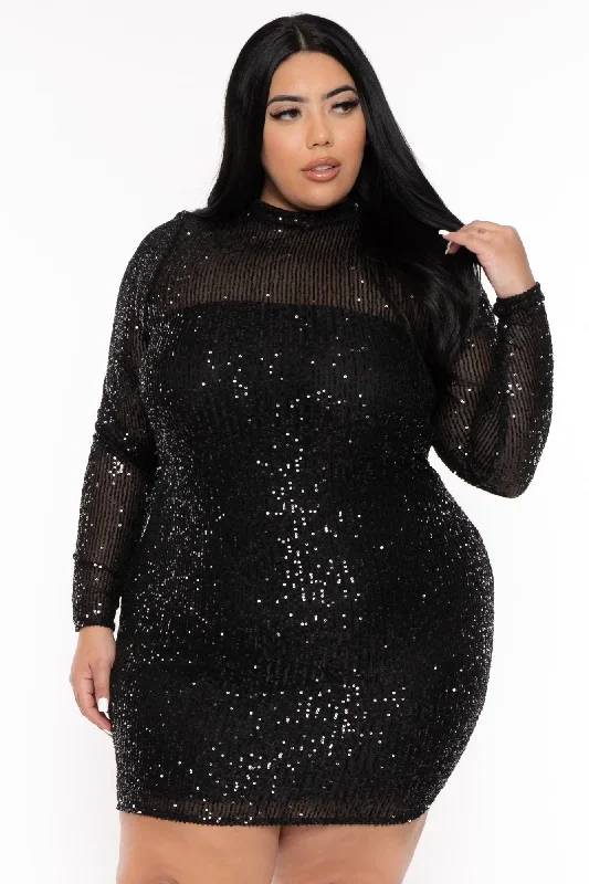 Plus Size Citlali Sequins  Dress- Black