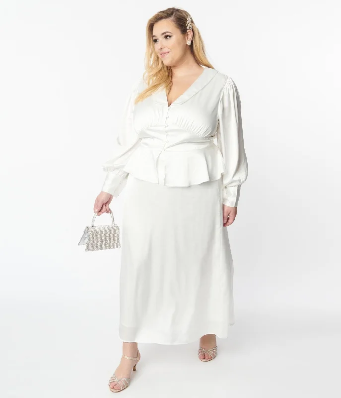 plus-size-ivory-long-sleeve-blouse-midi-skirt-bridal-set