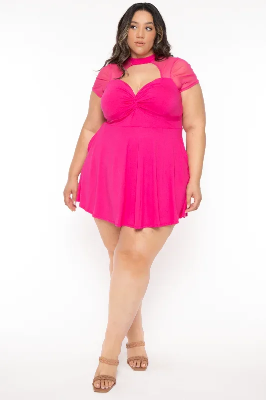 Plus Size Marietta Front Twist  Dress- Fuchsia