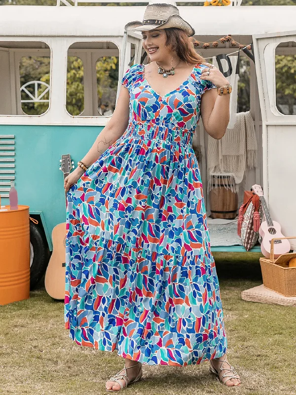 plus-size-printed-cap-sleeve-dress