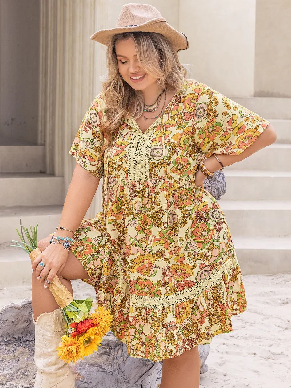 plus-size-printed-tie-neck-short-sleeve-mini-dress