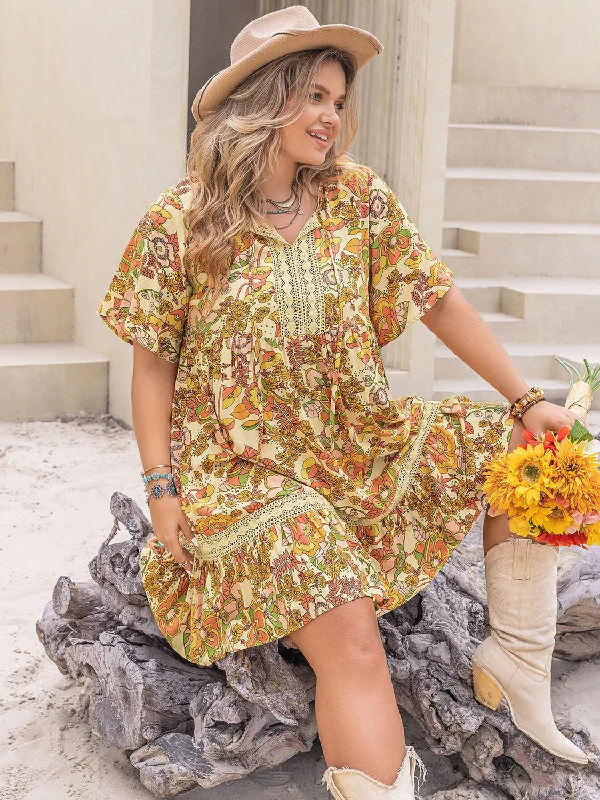 plus-size-printed-tie-neck-short-sleeve-mini-dress