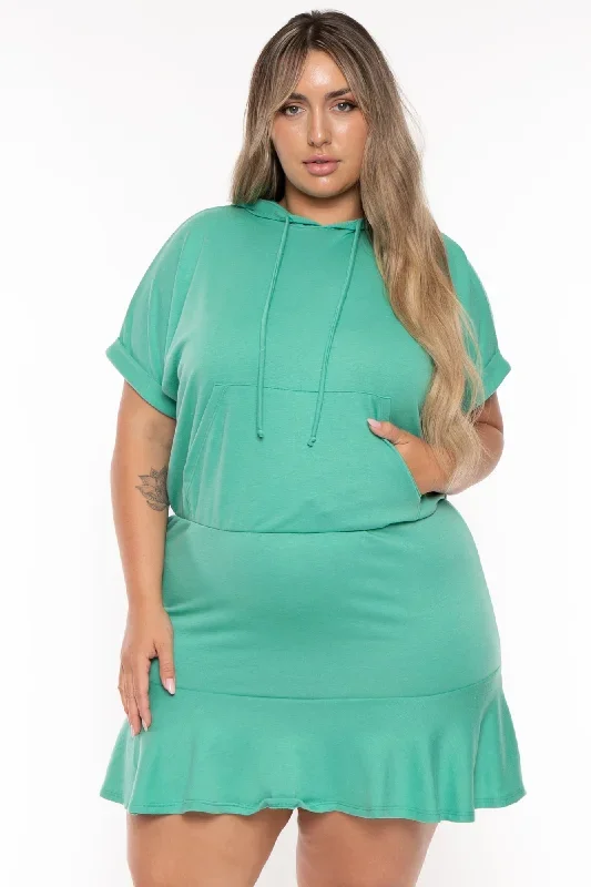 Plus Size Stacie Hoodie  Mini  Dress - Jade