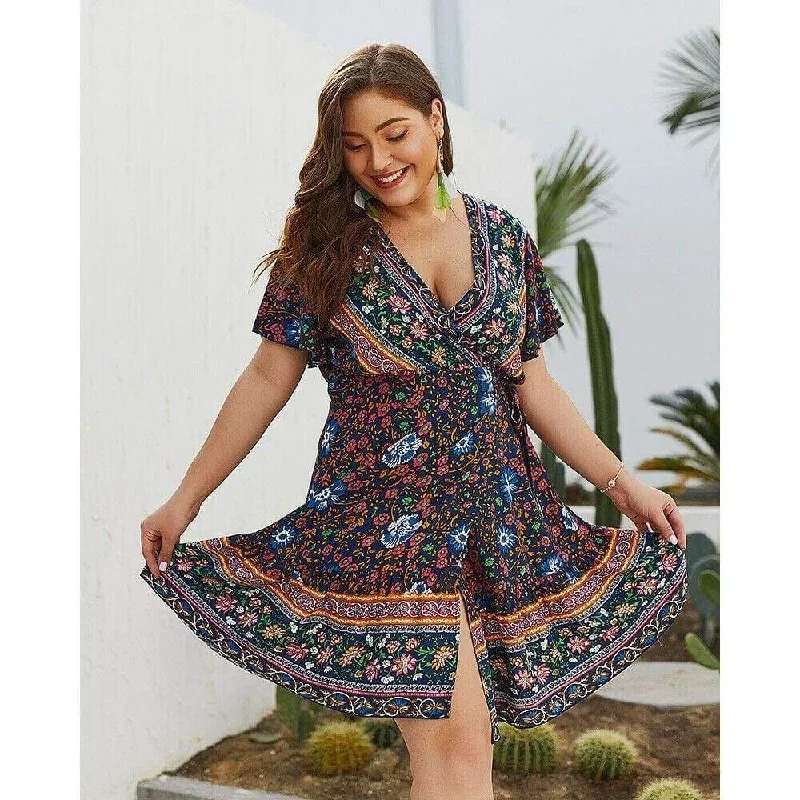 plus-size-women-short-sleeve-wrap-boho-floral-mini-dress-fashion-ladies-summer-sundress