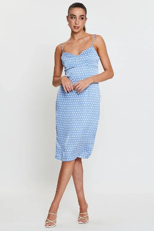 Polka Dot Midi Dress Sleeveless Evening