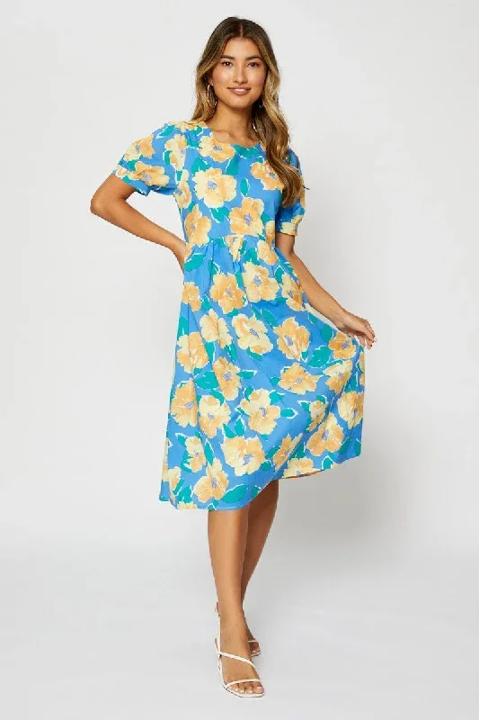 Print Midi Dress Short Sleeve