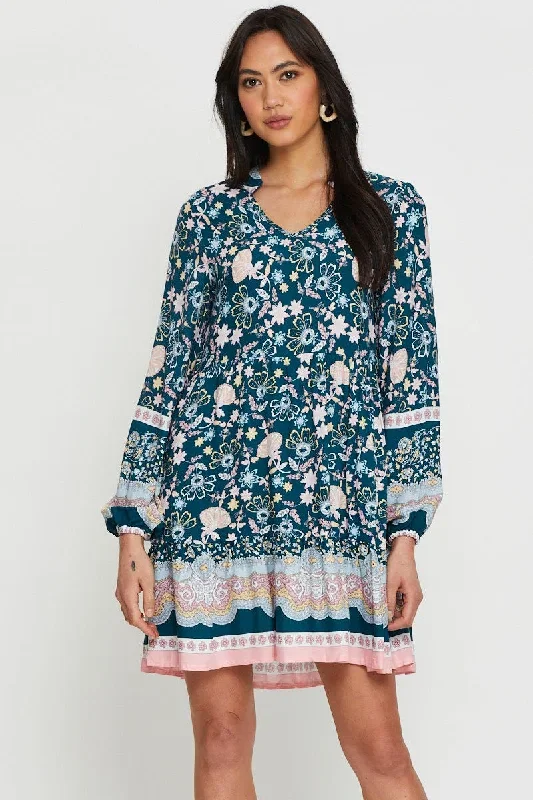 Print Mini Dress Long Sleeve