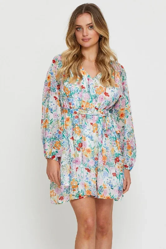 Print Mini Dress Long Sleeve