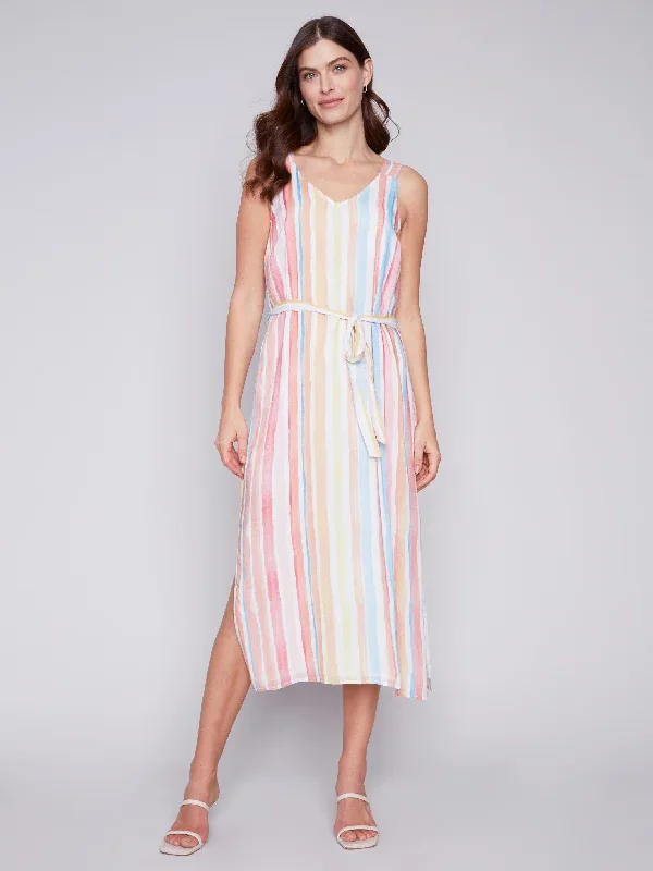 Printed Chiffon Dress - Stripes