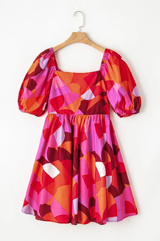 printed-square-neck-puff-sleeve-dress