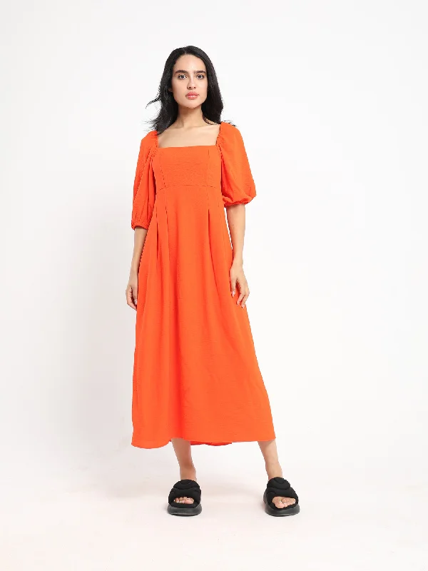 Puff Sleeve Midi Dress