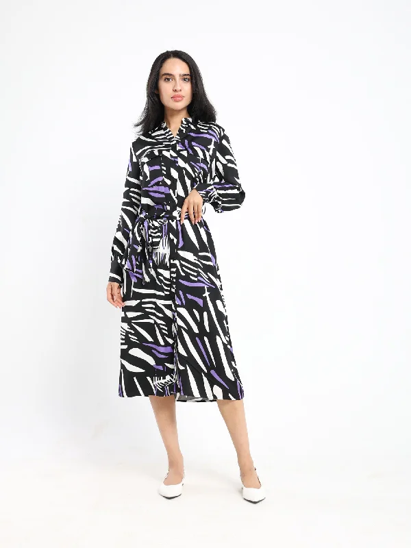 Random Stripes Aop Shirt Dress