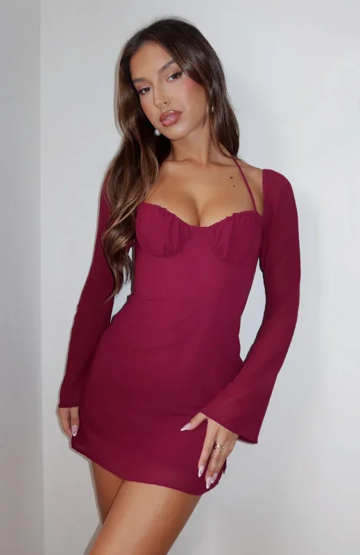 Ready For Fun Long Sleeve Mini Dress Wine