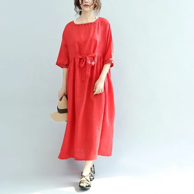 red-embroidery-linen-dresses-plus-size-casual-sundress-drawstring-half-sleeve-maxi-dress-1