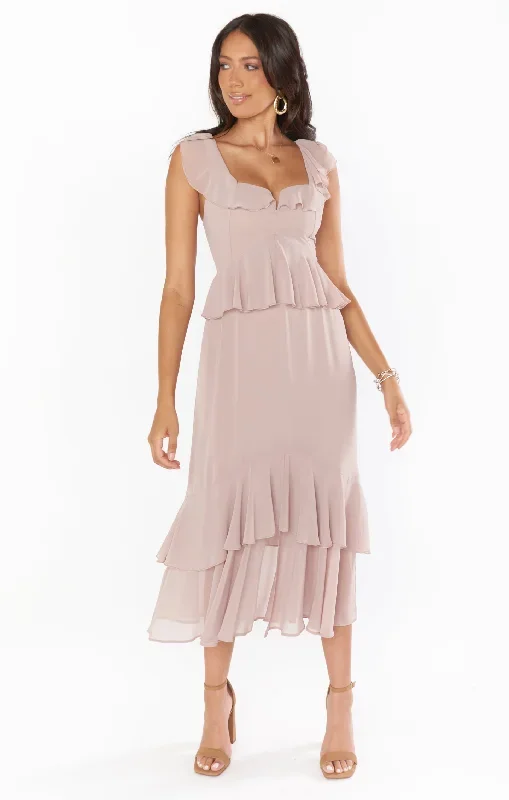 Reese Ruffle Dress ~ Soft Beige Chiffon