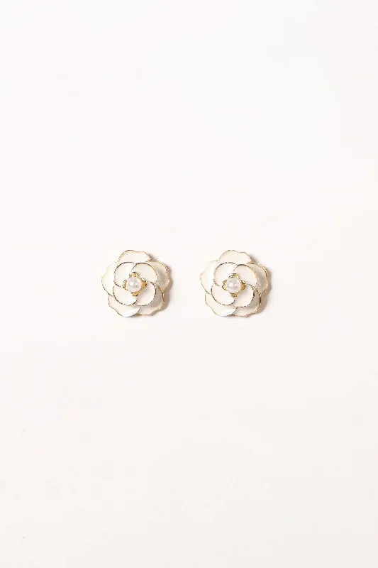 Reina Flower Earrings - Gold White