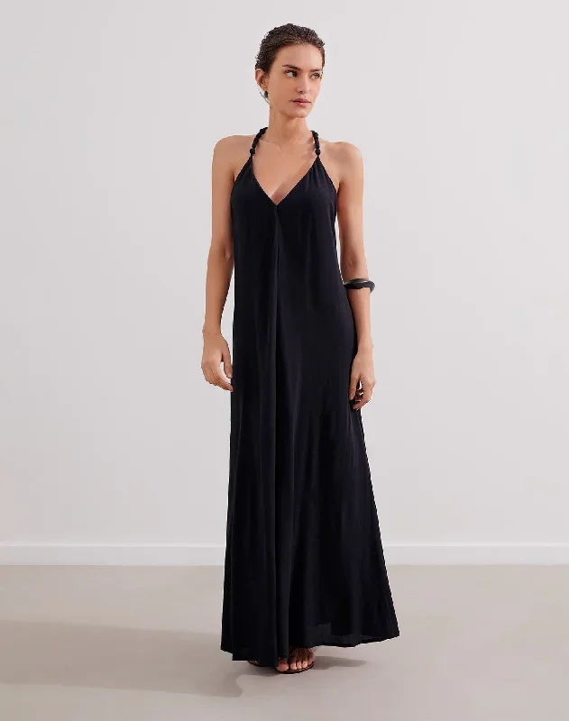 Remi Detail Long Dress - Black