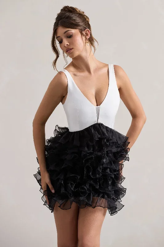 riot-black-white-plunge-neck-mini-dress-with-organza-skirt-cl133324002