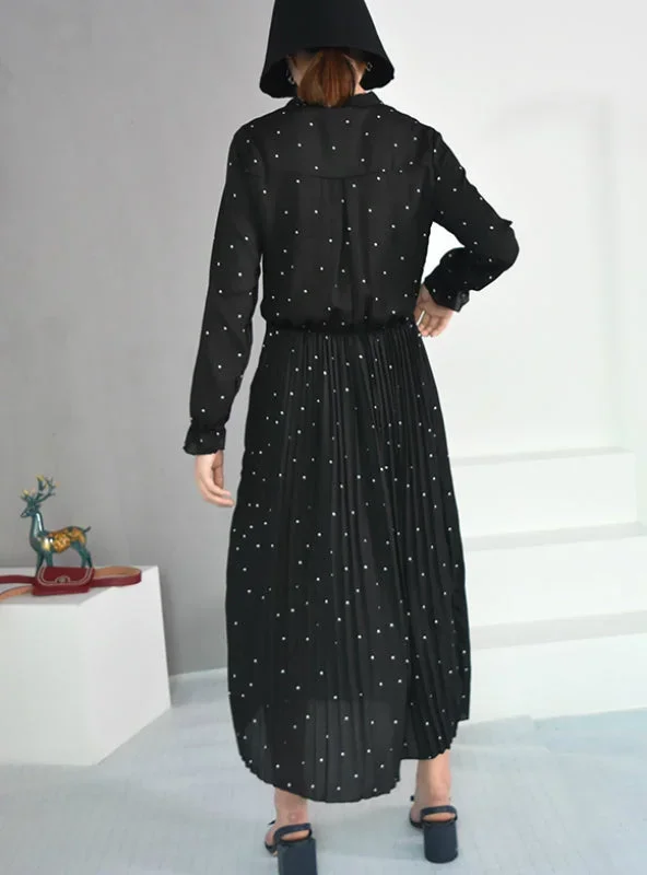 round-neck-long-sleeve-solid-black-chiffon-dot-loose-dress