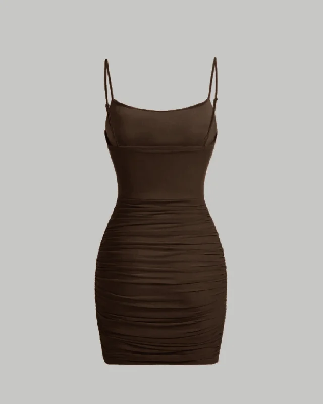 ruched-mesh-cami-summer-short-bodycon-dress-in-brown