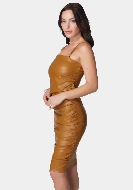 ruched-midi-faux-leather-dress-caramel