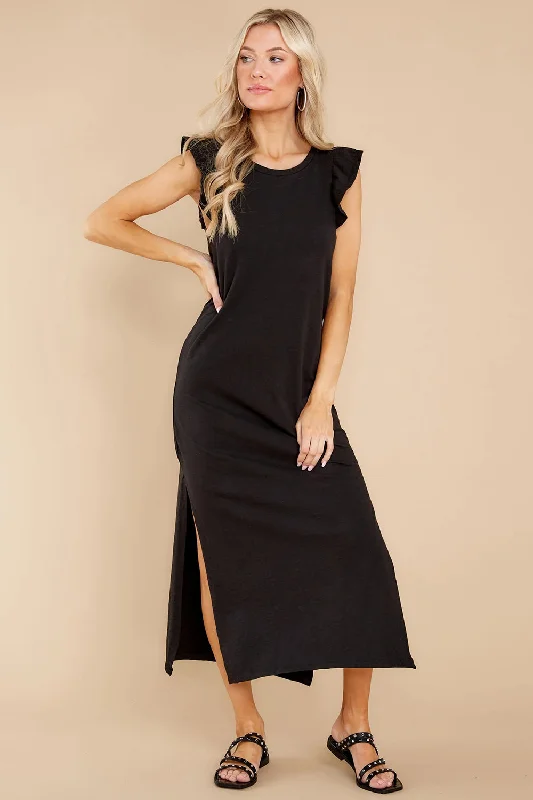 ruffled-slit-round-neck-cap-sleeve-dress